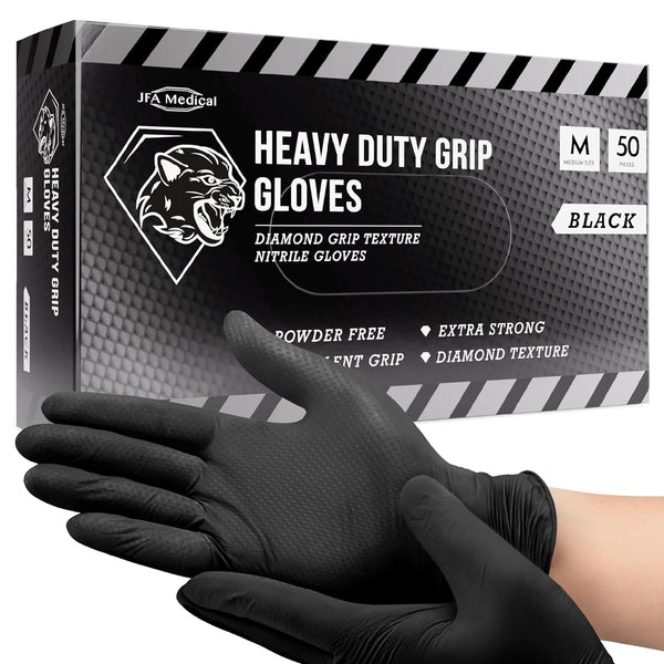 JFA Medical Heavy Duty 8g Black Nitrile Gloves